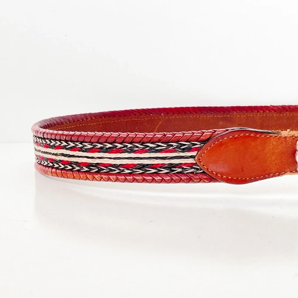 Vintage Horsehair Western‎ Leather Belt Concho Statement Cowgirl Size 44
